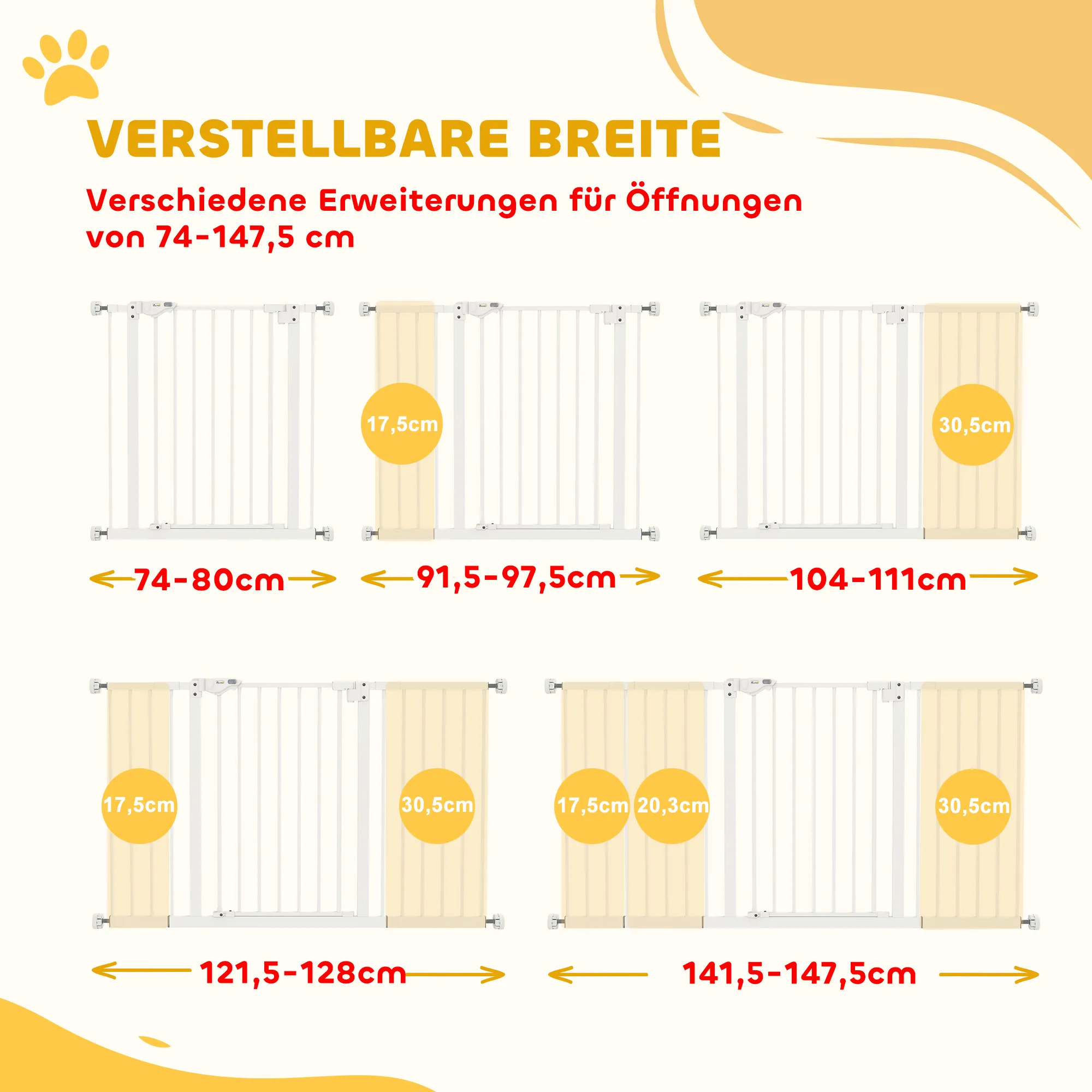 Hunde-Absperrgitter Metall erweiterbar 136x76cm Weiß