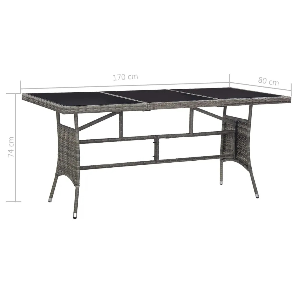 Gartentisch mit Glasplatte 170 x 80 x 74 cm Grau