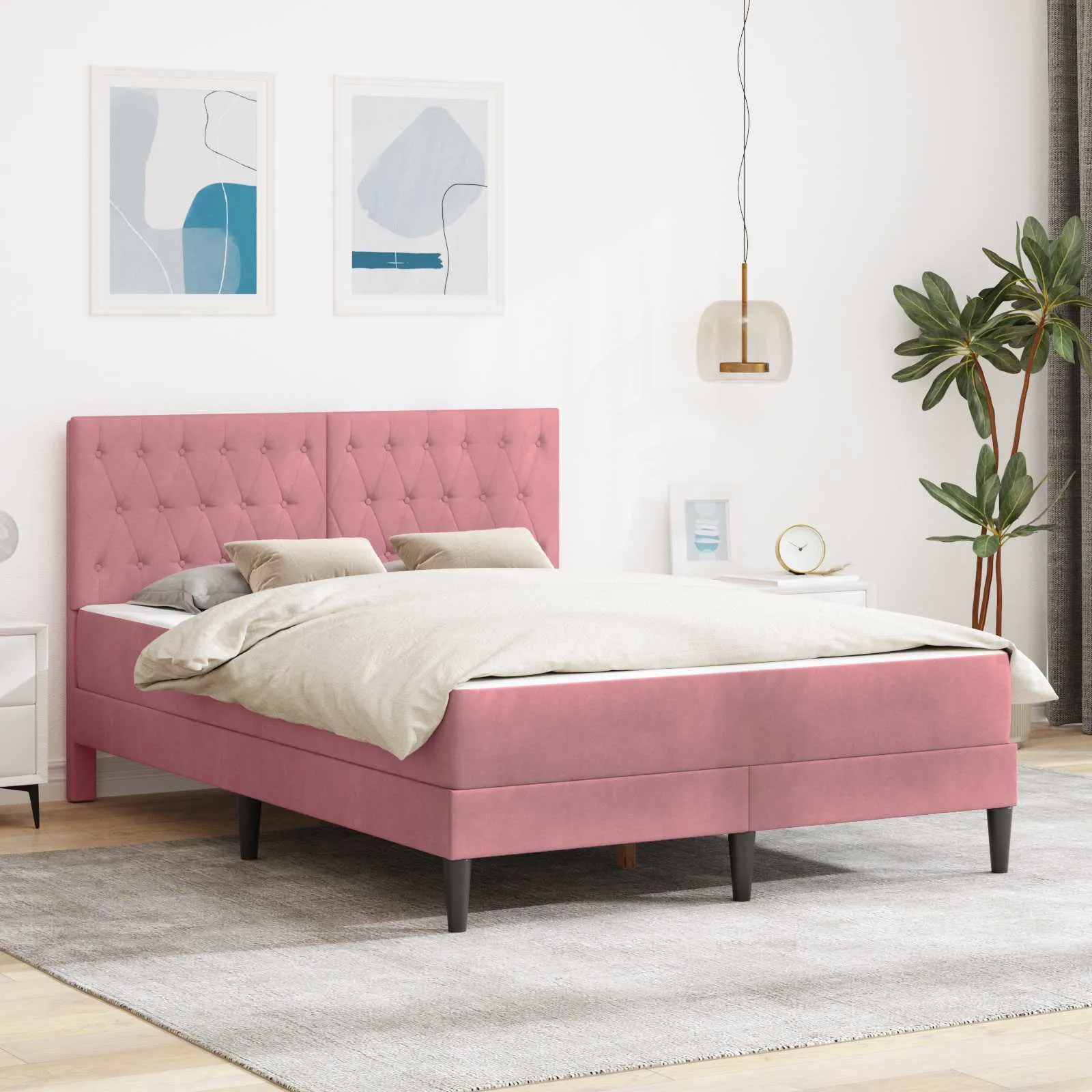 Bettgestell mit Matratze 140 x 200 cm Rosa