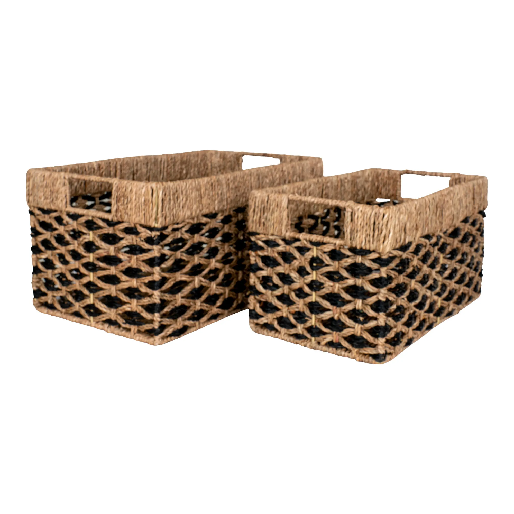 tinkaro Salar Körbe Set aus Seegras 35/40 cm Schwarz-Natur
