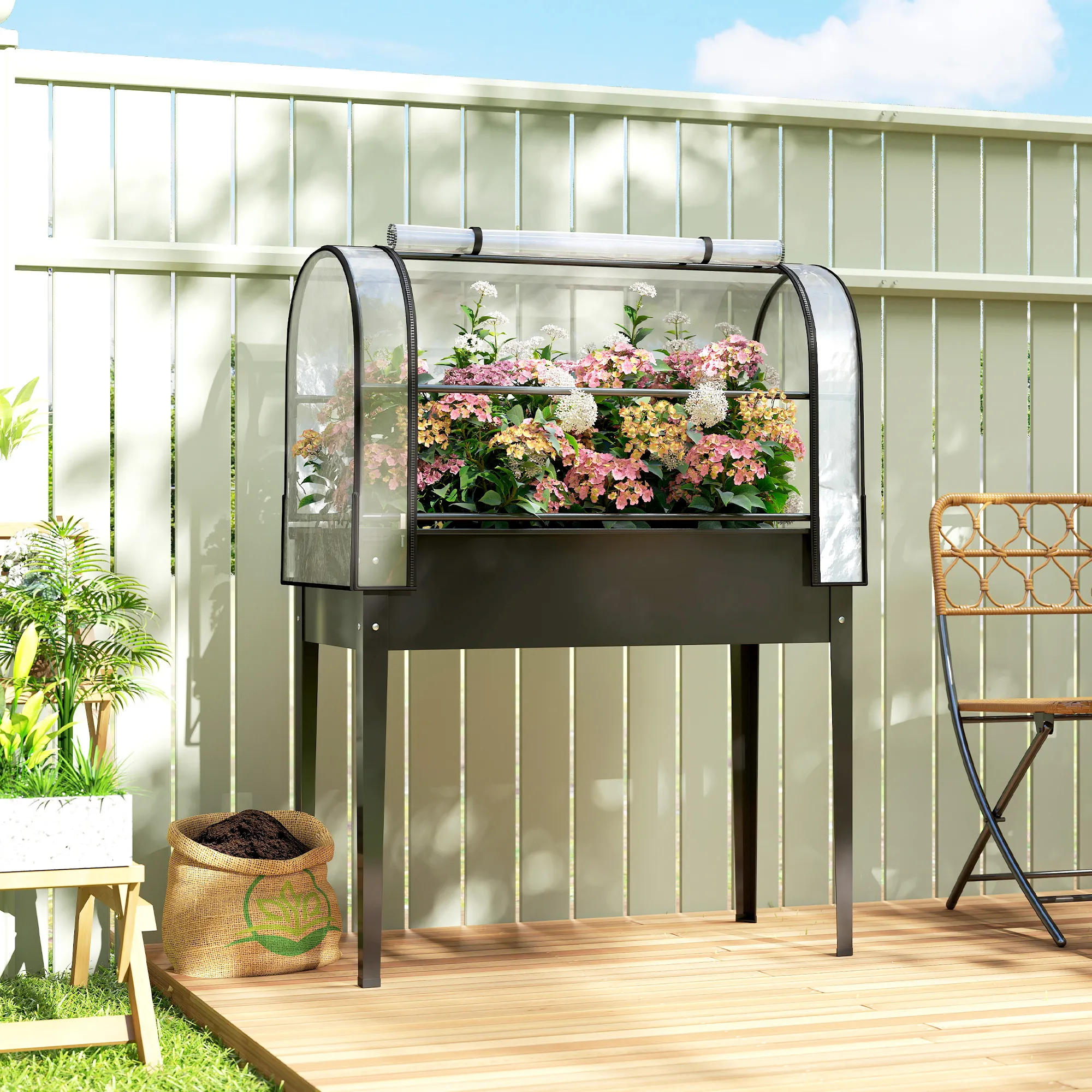 Hochbeet mit Abdeckung 100L x 49B x 136H cm Schwarz
