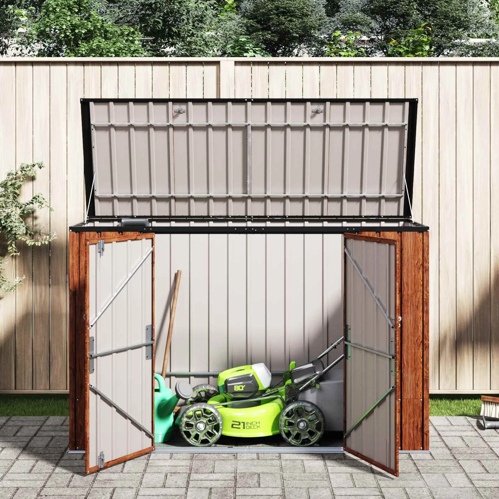 Abschließbare Gartenlagerbox 214x82x132 cm Braun aus Stahl