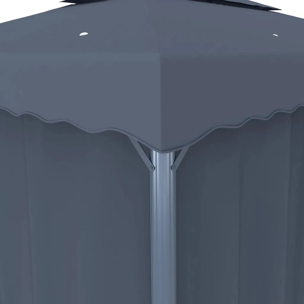 Stilvoller Pavillon 4x3 m Anthrazit mit Doppeldach und Solar-Lichterkette