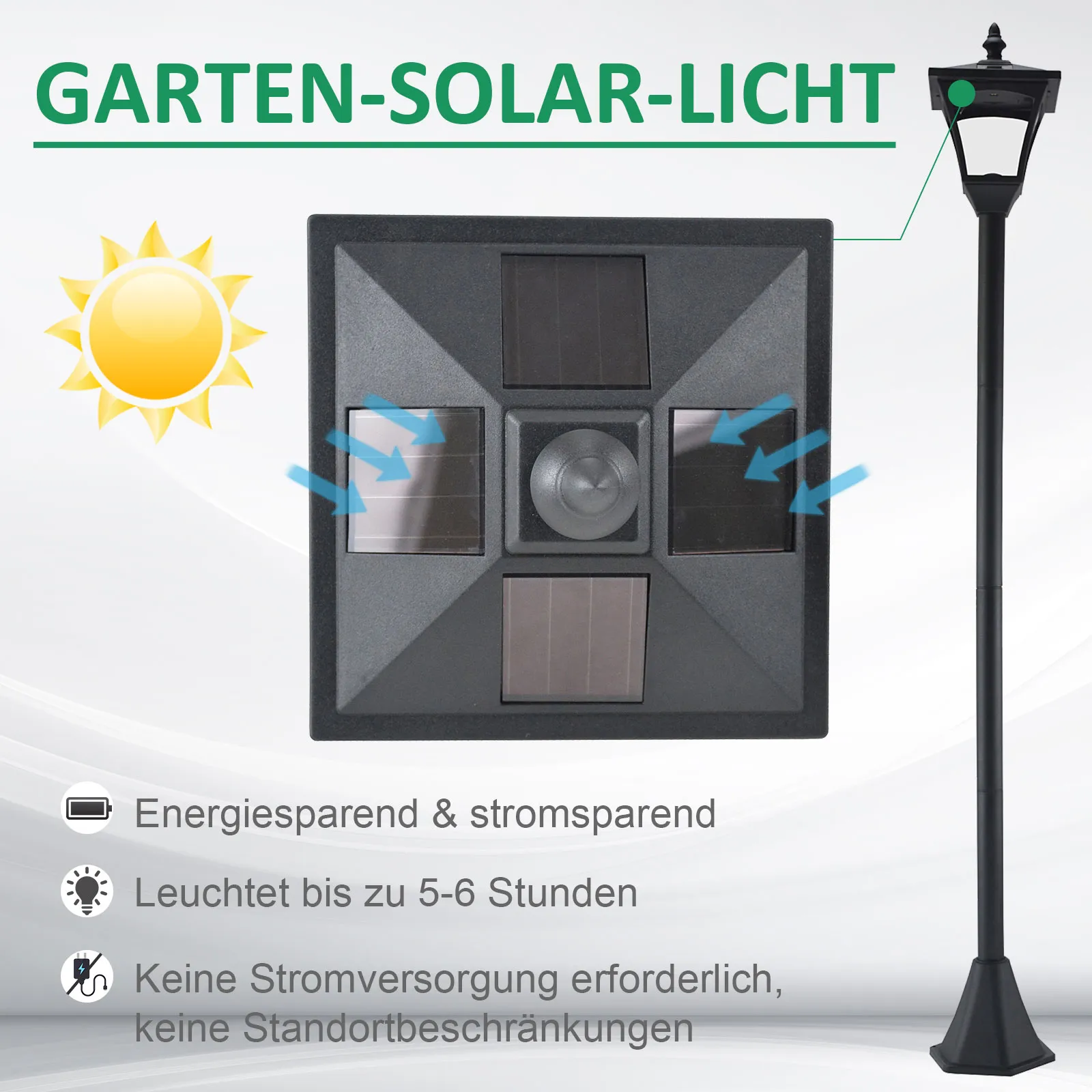 Solar Gartenlaterne LED 30 Lumen mit Erdspieß, 120 cm, Schwarz