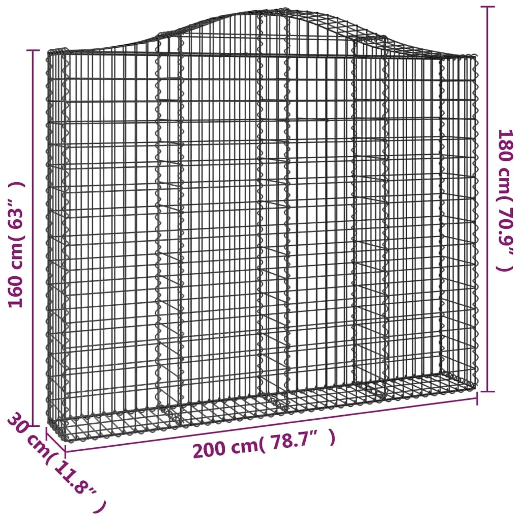 Gabionenkorb Hochbogen 200x30x160/180 cm Silber Verzinktes Eisen