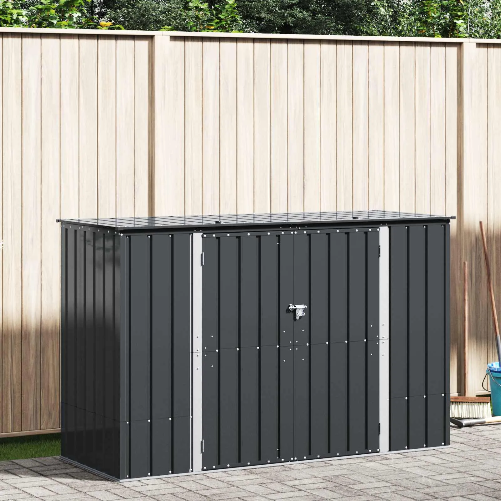Abschließbare Gartenlagerbox 214x82x132 cm Schwarz aus Stahl