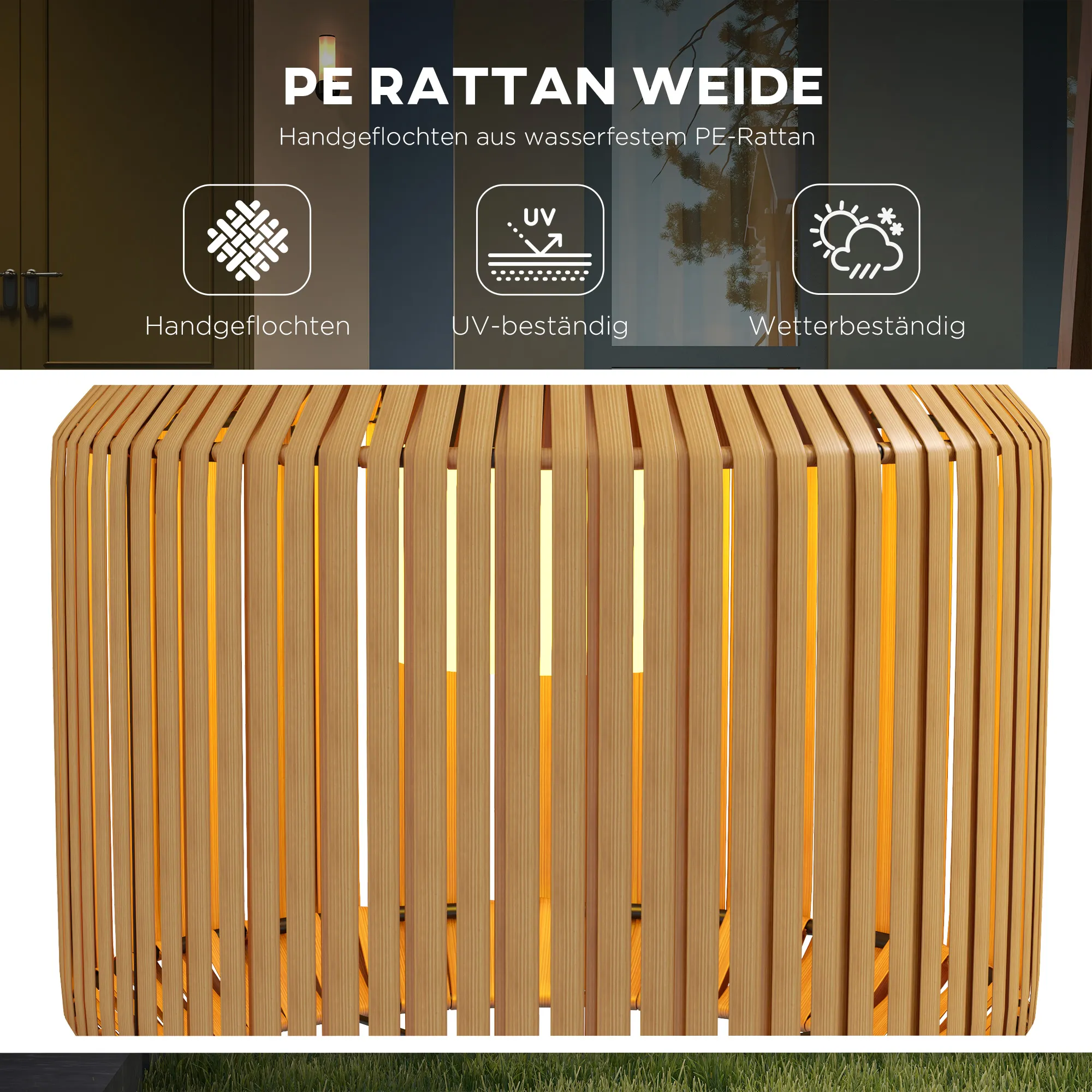 Solar Gartenleuchte Rattan Stehleuchte Ø34 x 130cm Gelb
