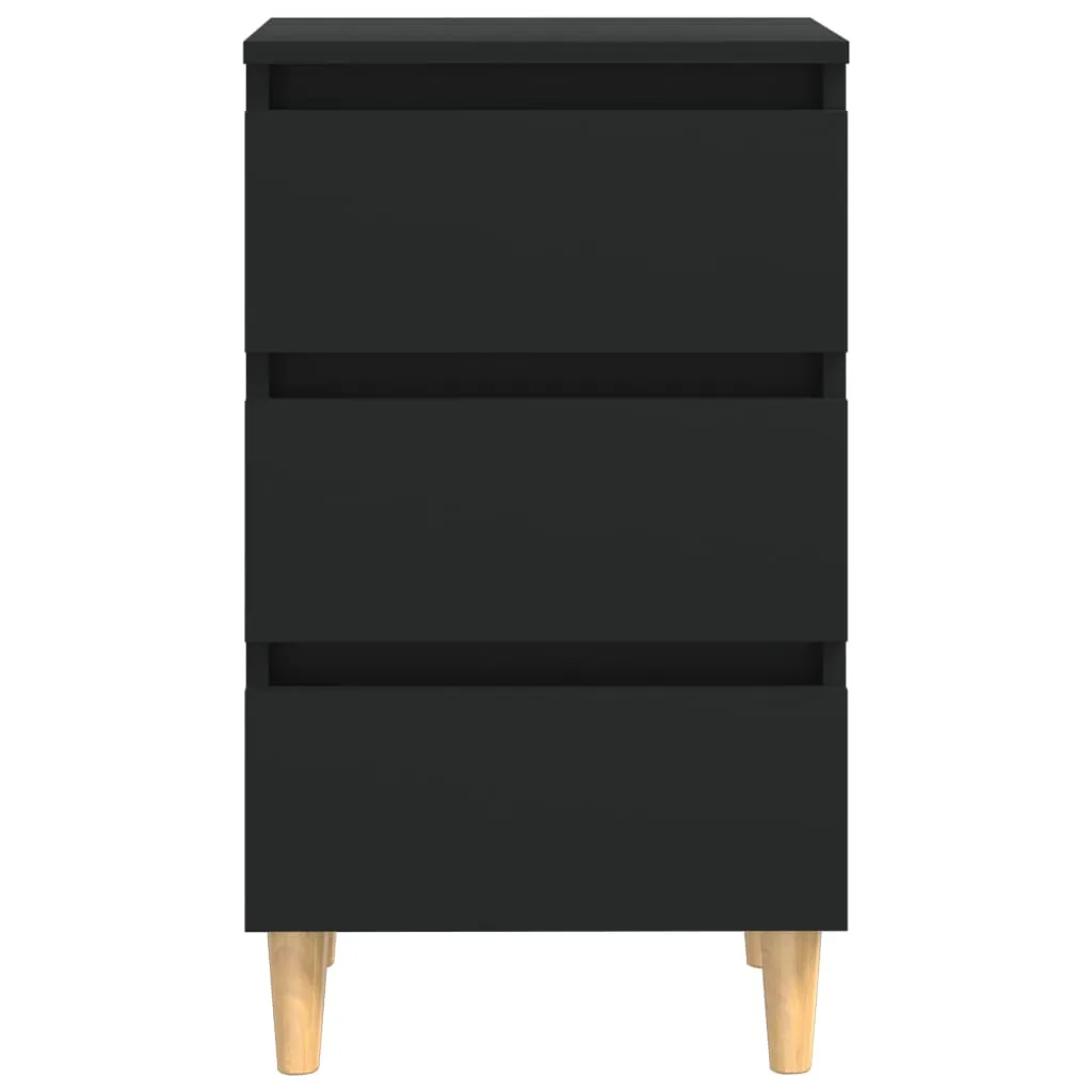 Nachttisch mit Massivholz-Beinen Schwarz 40x35x69 cm