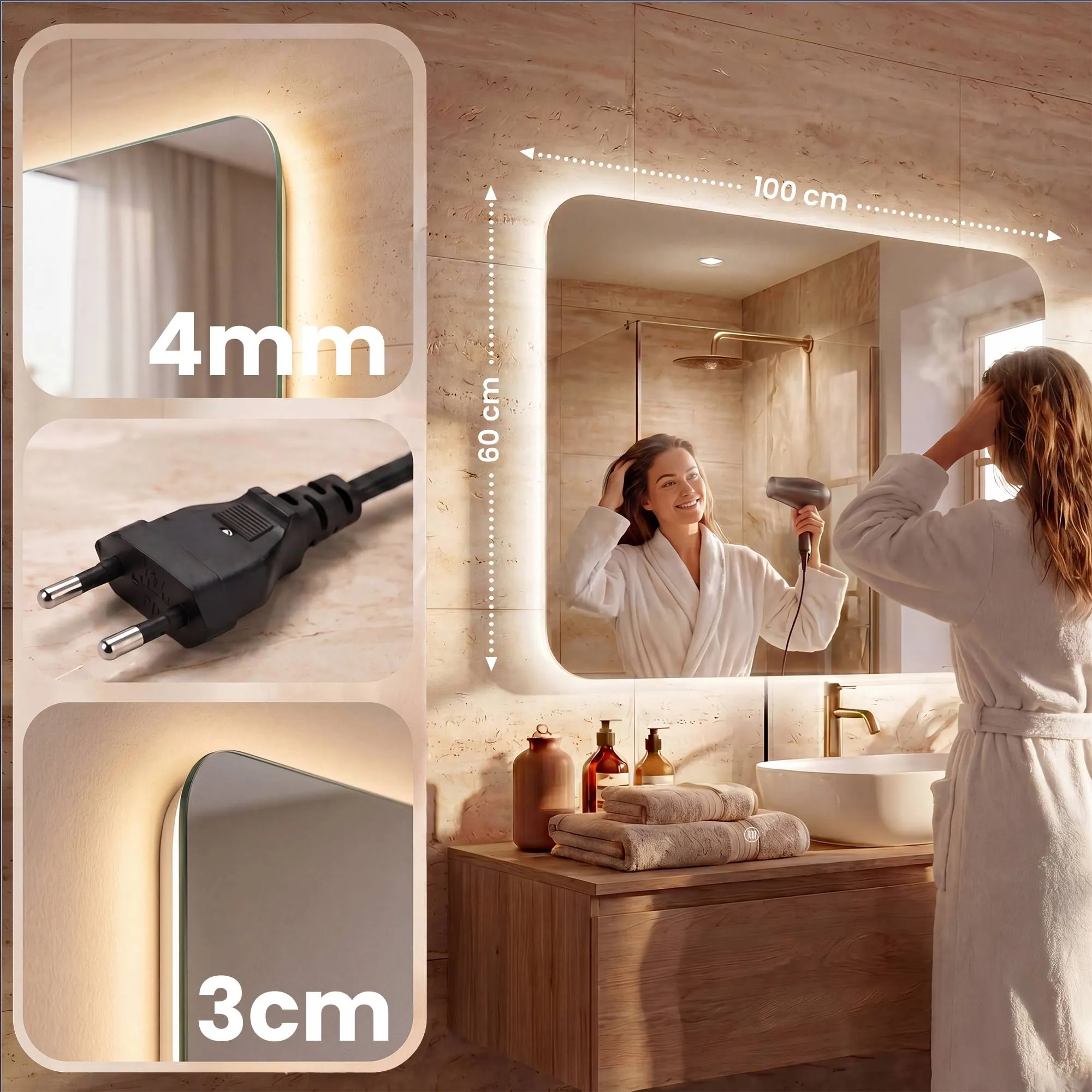 Badspiegel Palmiro LED 100x60 cm Klarglas