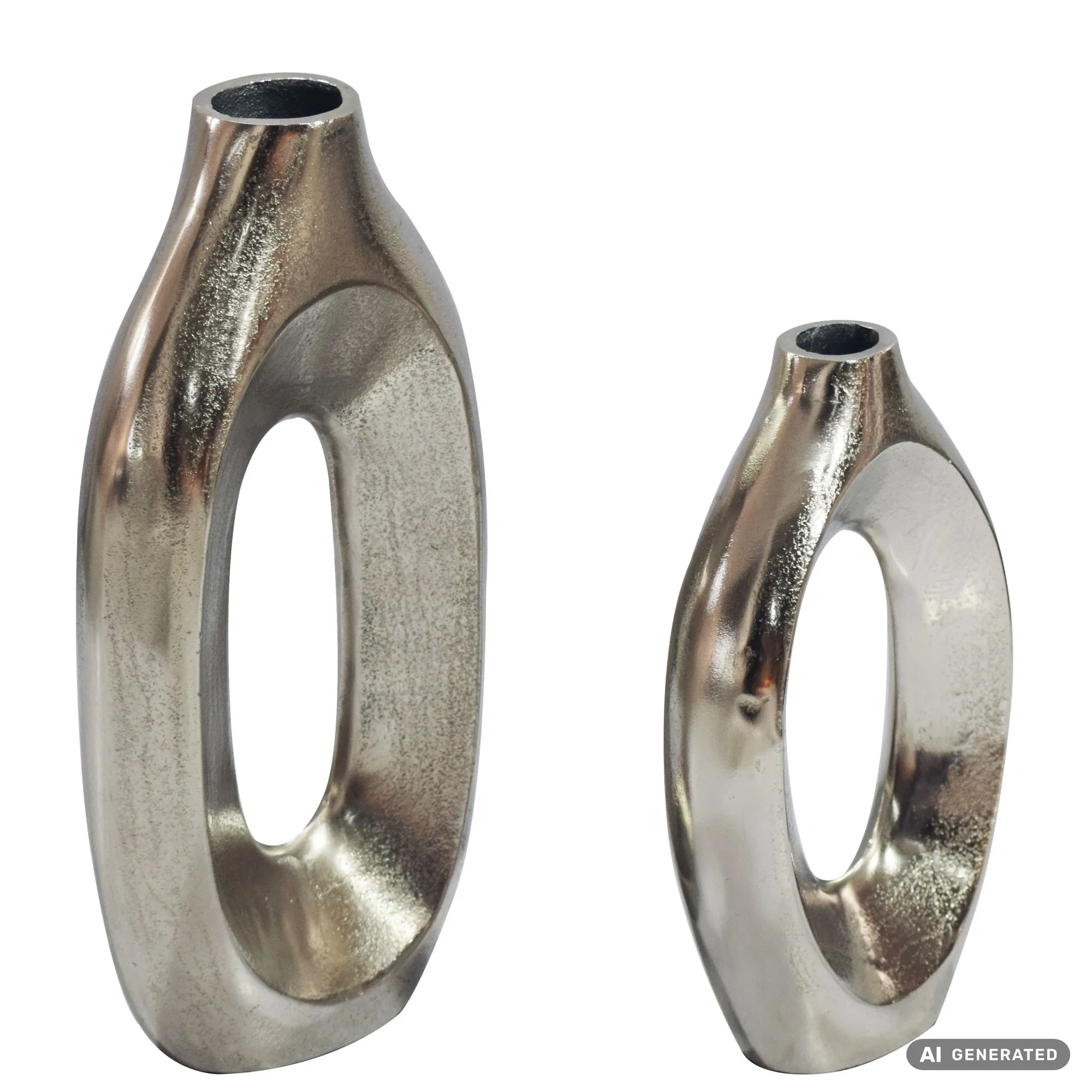 Dekovasen 2er Set aus Aluminium Raw-Finish Ringdesign Silber