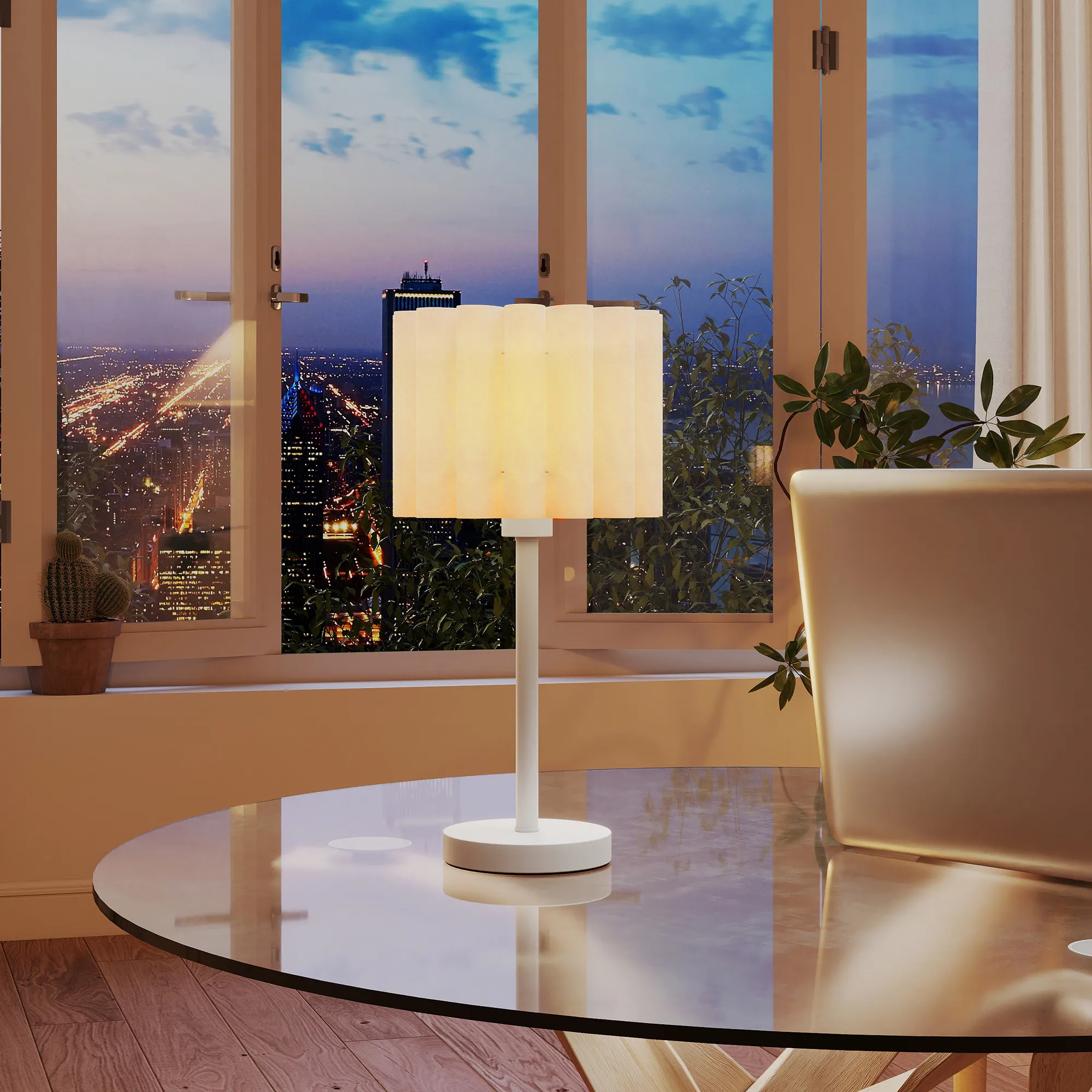 Tischlampe Retro-Stil Kunststoff-Schirm E27 Metallfuß Weiß
