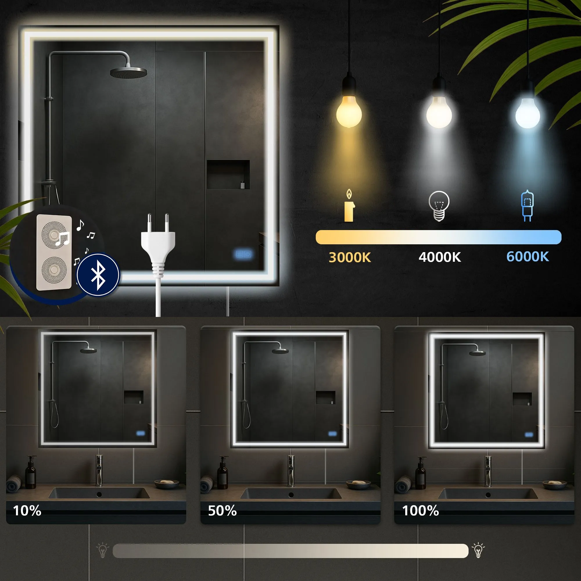 Badspiegel Jaffrey Bluetooth 80x80 Klarglas
