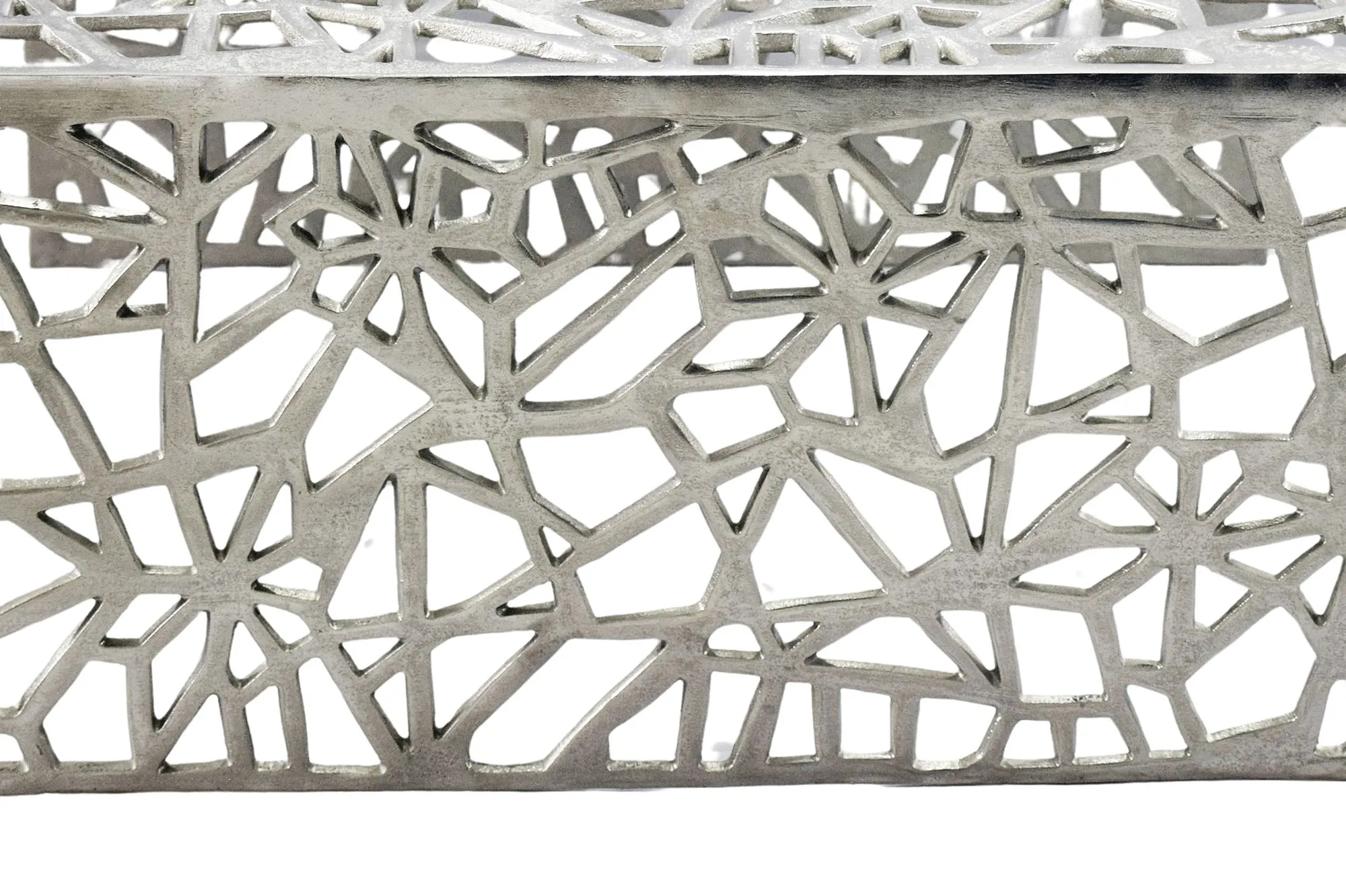 Couchtisch Aluminium Silber 60cm Quadratischer Sofatisch Metall - Wohnzimmertisch Alu modern mit Muster - Design Tisch niedrig - Loungetisch Beistelltisch Handmade