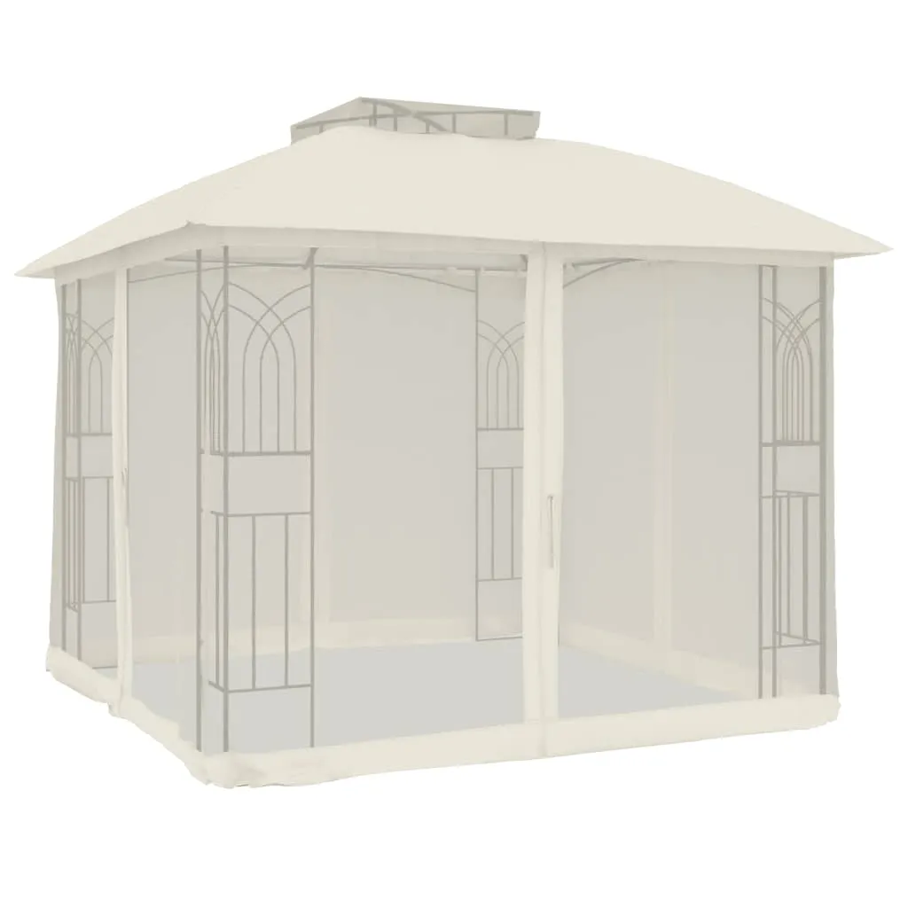 Pavillon 2,94x2,94x2,7 m Anthrazit mit cremefarbenem Polyester-Dach und Netzwänden