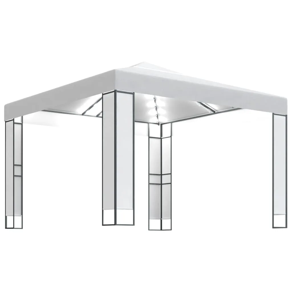 Weißer Pavillon 3 x 3 m mit doppeltem Polyesterdach und Solar-Lichterkette