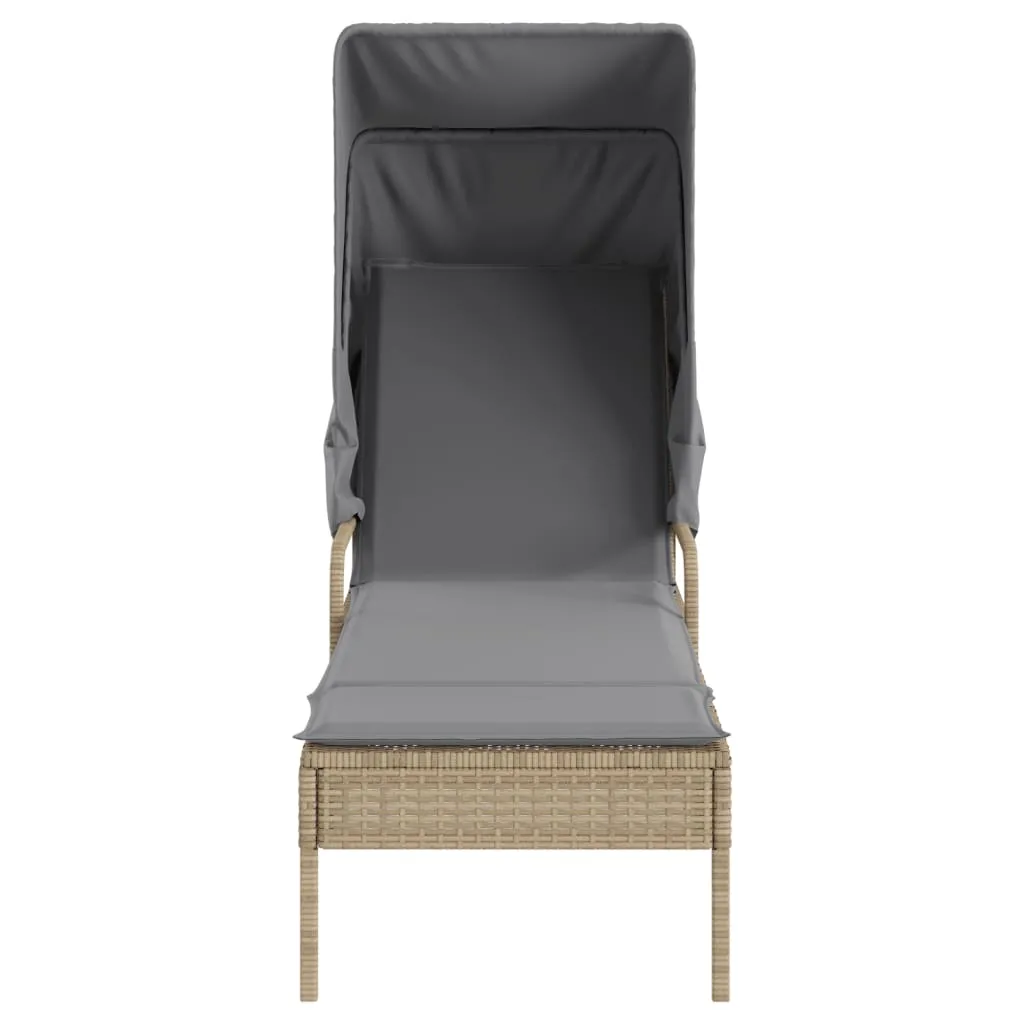 Sonnenliege mit Dach 62x200x130 cm Beige aus PE-Rattan und Stahl