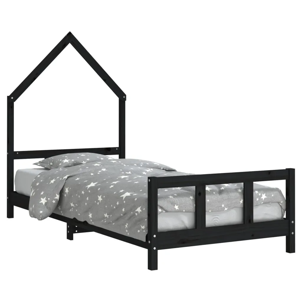 Kinderbett in Schwarz, 195,5 x 95,5 x 136 cm aus massivem Kiefernholz