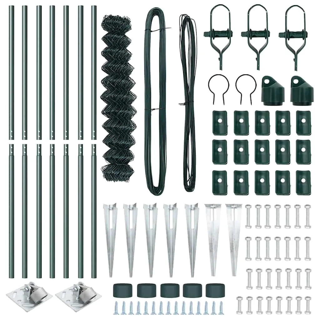 Zaunpfosten-Set Grün 1000 x 3,2 x 100 cm aus Stahl und PVC