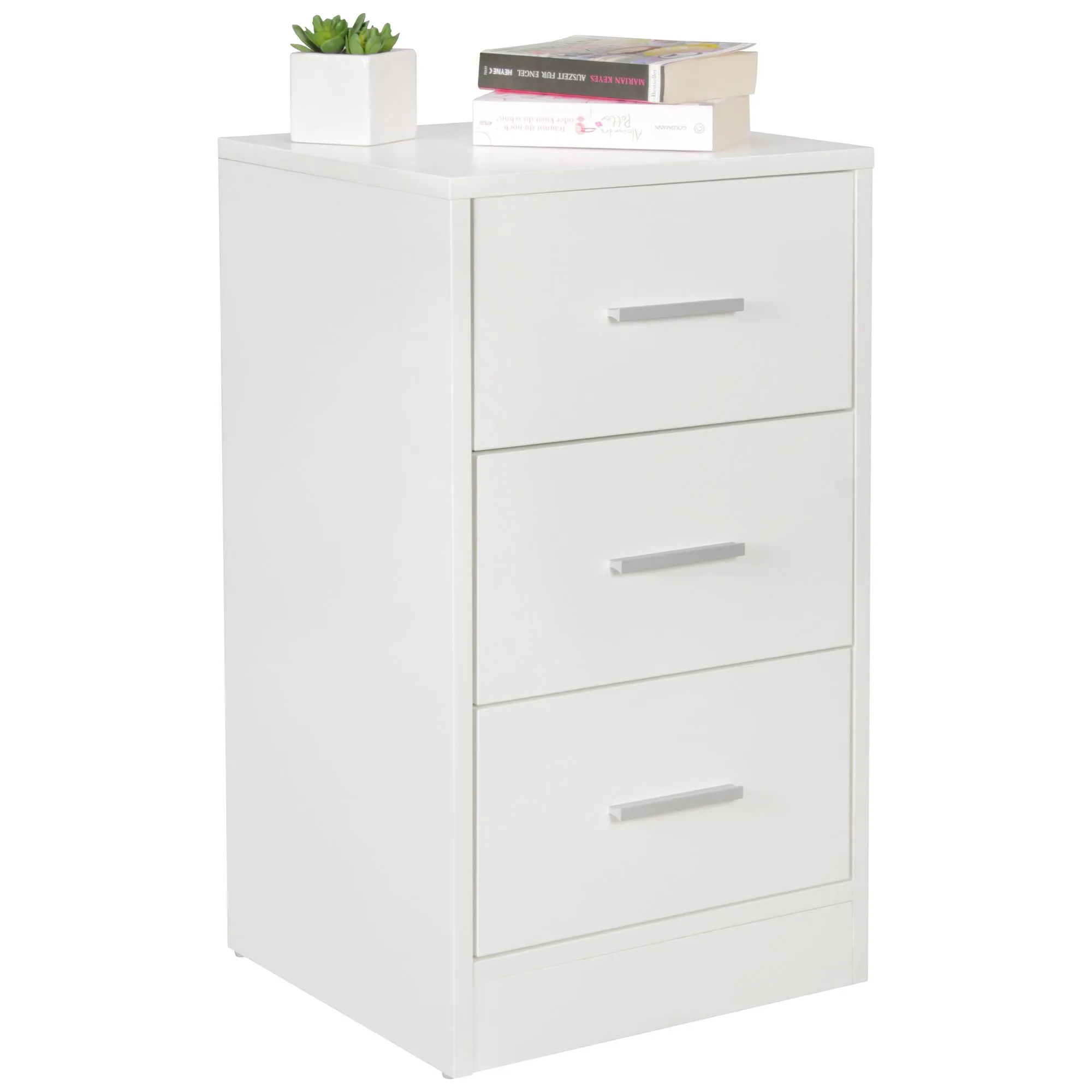 Wohnling Nachtkonsole FOGGIA Holz Nachttisch modern mit 3 Schubladen weiss