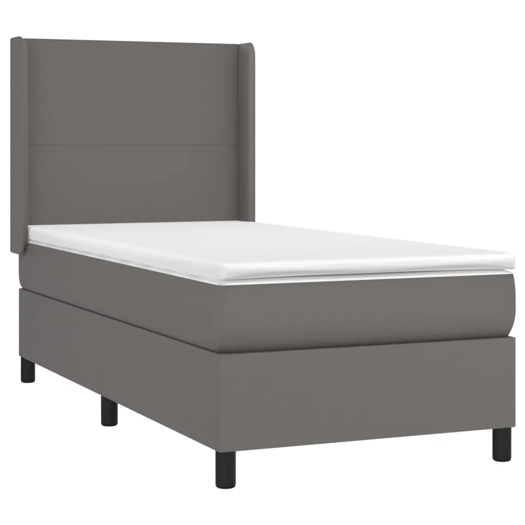 Boxspringbett mit Matratze, LED-Streifen, Kunstleder, Grau, 90x200