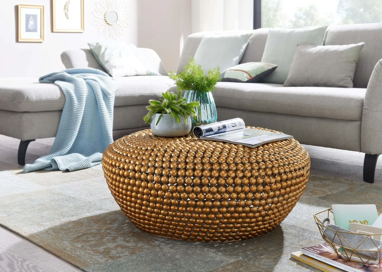 tinkaro Beistelltisch rund MONJA Aluminium Wohnzimmertisch Gold