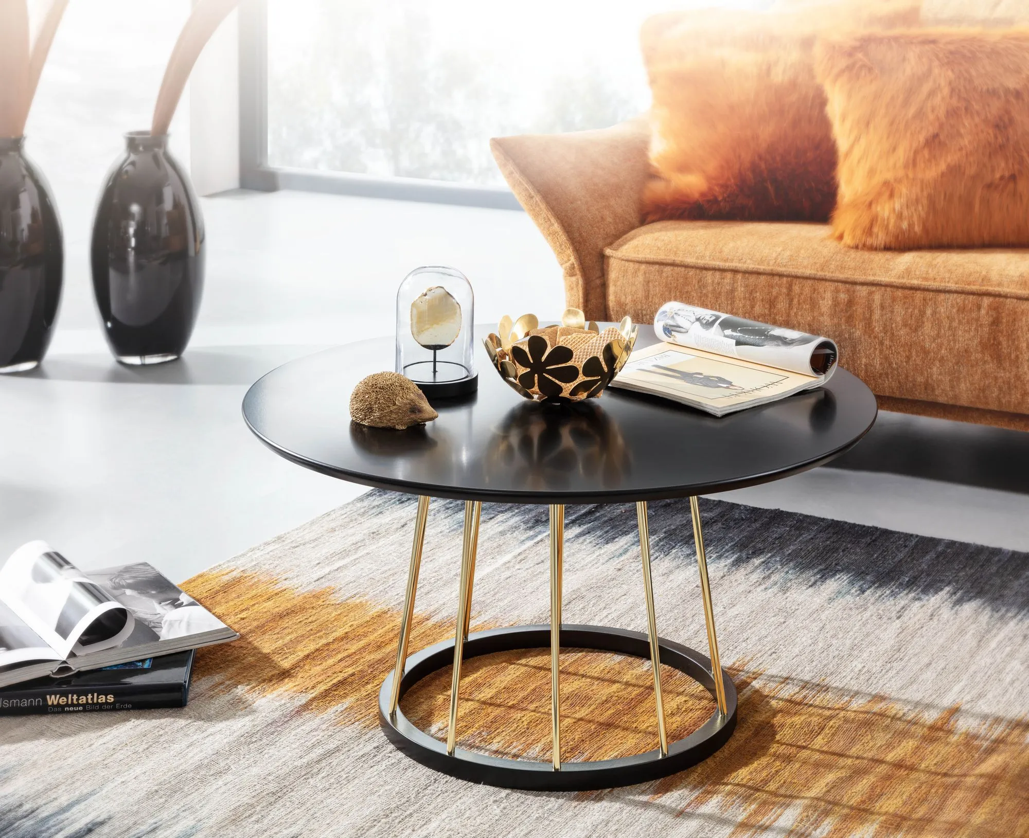 tinkaro Couchtisch rund LAURIN Holz Kaffeetisch Schwarz