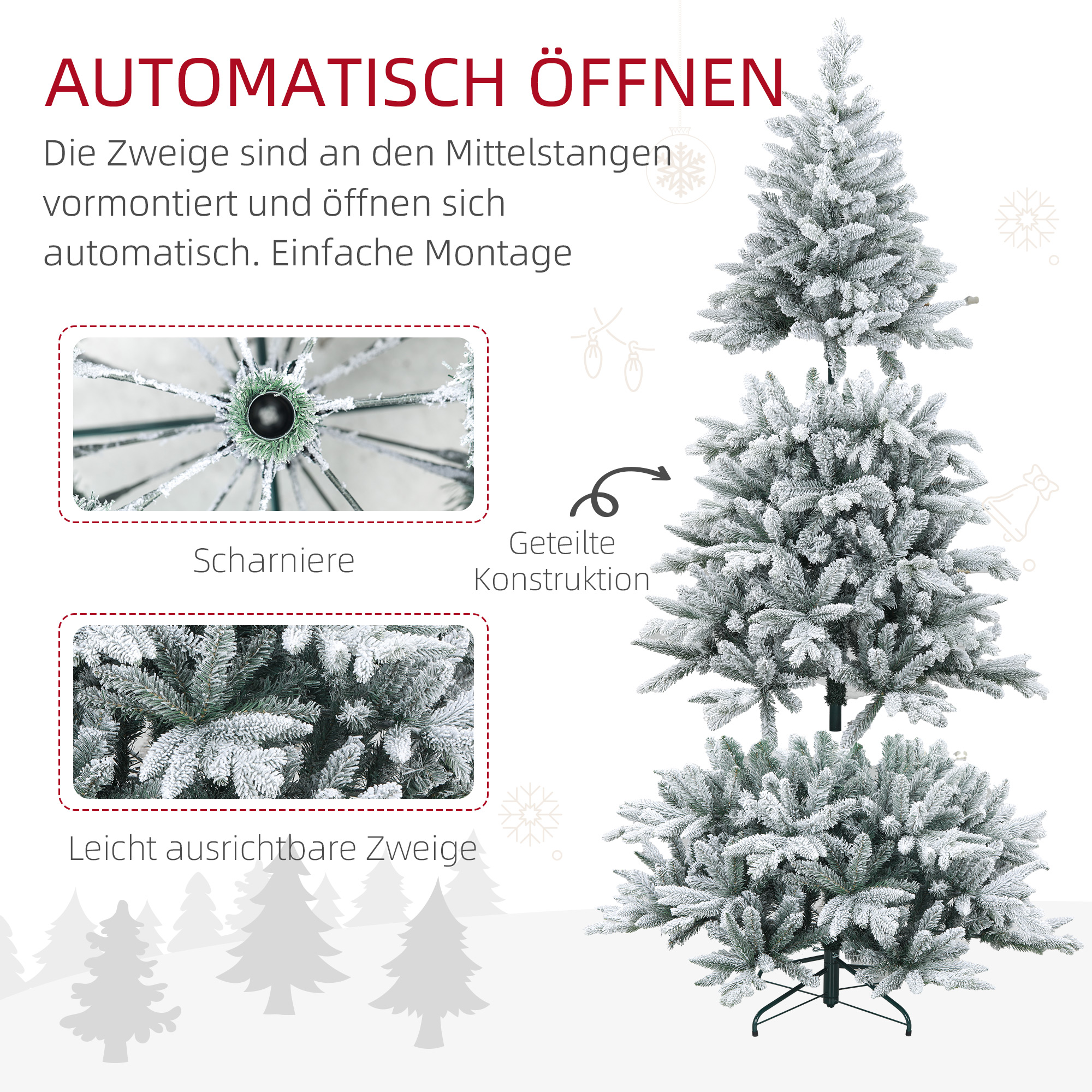 Weihnachtsbaum 180 cm schneebedeckt flammhemmend Grün