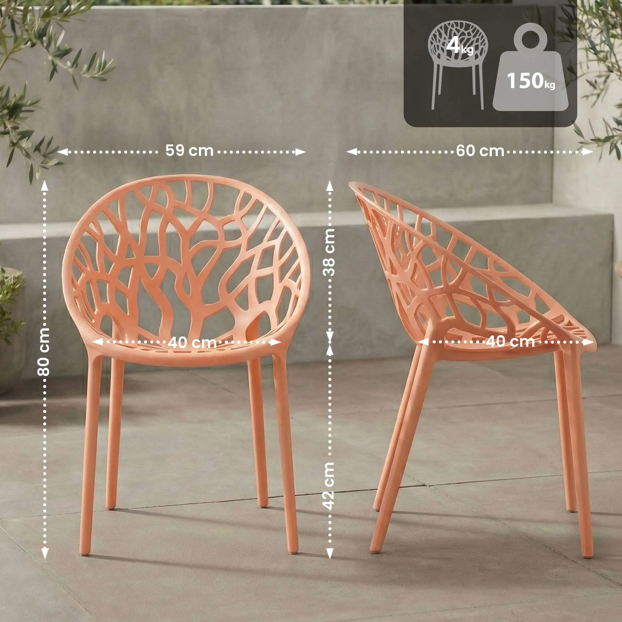Gartenstühle Hope 4er Set 80x59x60 cm pfirsich
