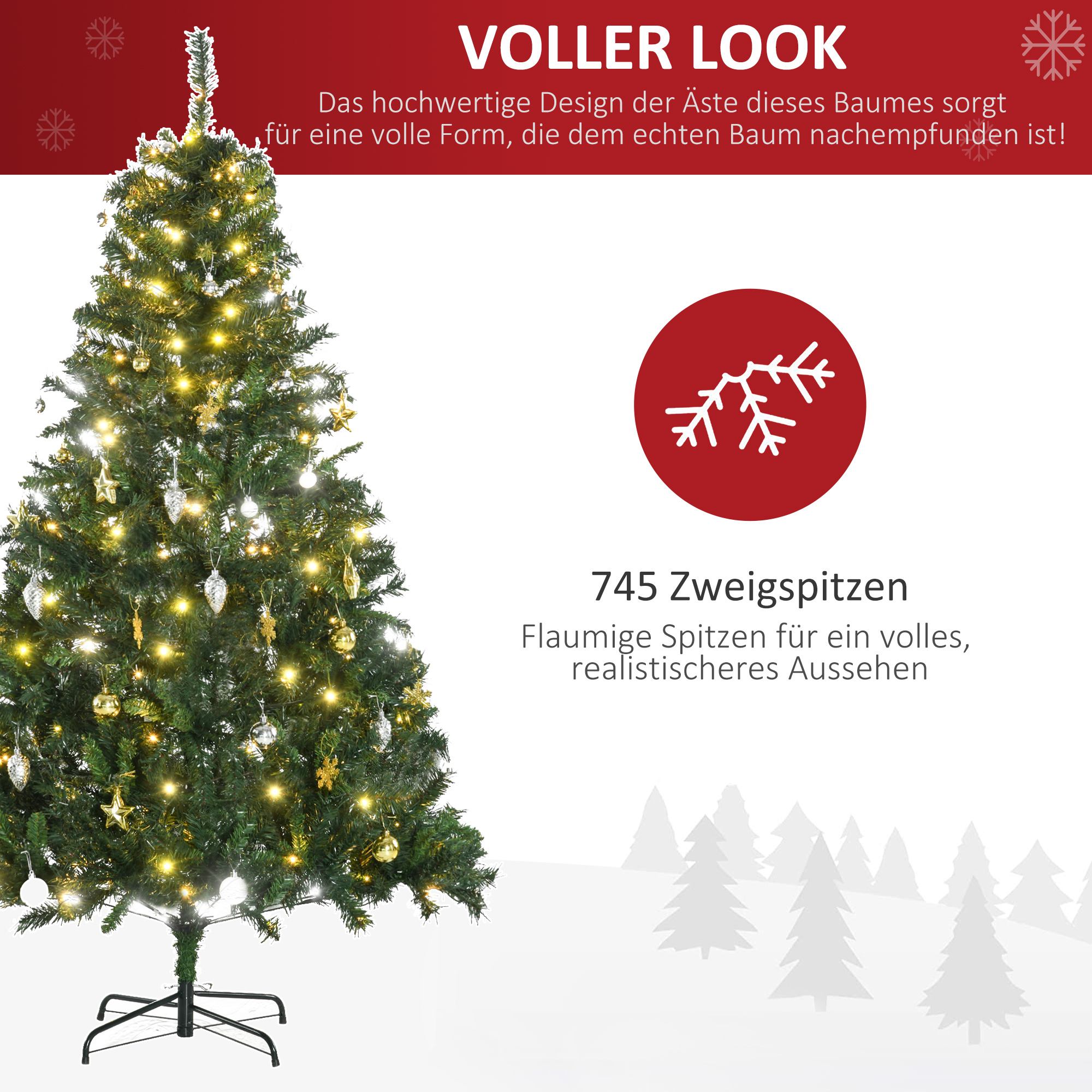 Künstlicher Weihnachtsbaum 180 cm mit LED und Kugeln, Grün