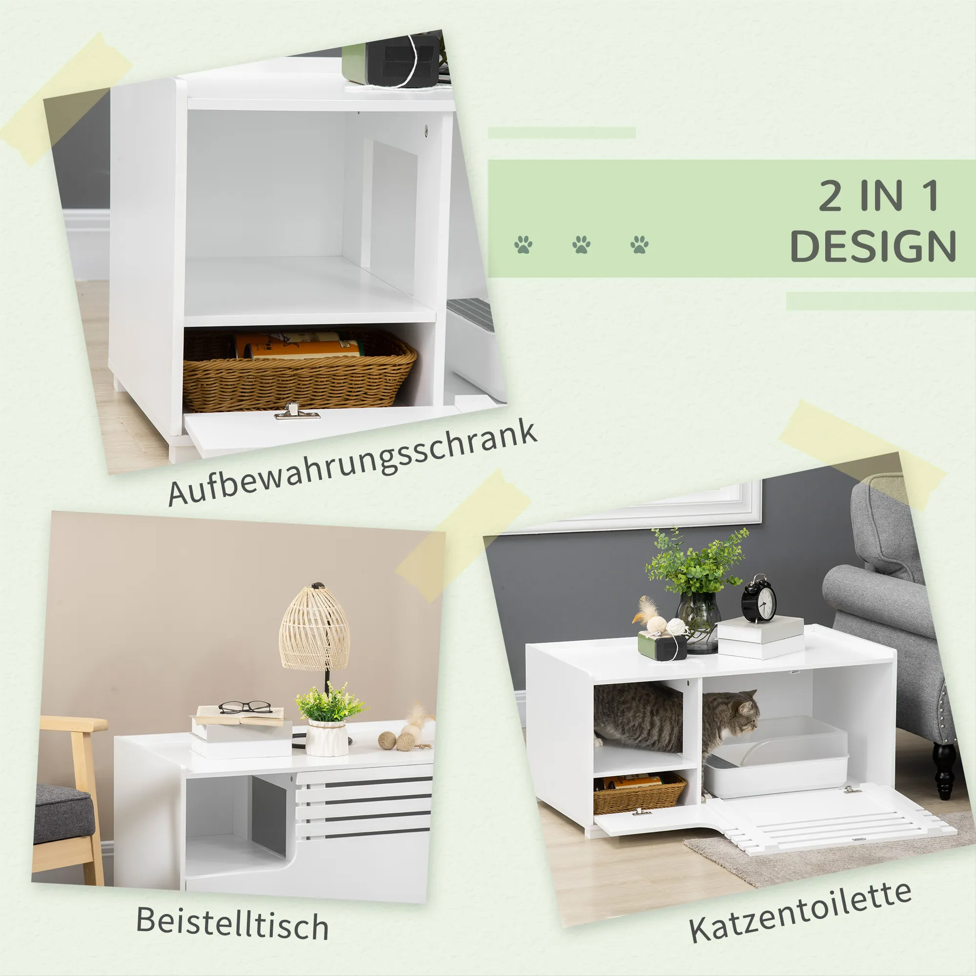 Katzentoilette Beistelltisch 90B x 48T x 43,5H cm Weiß