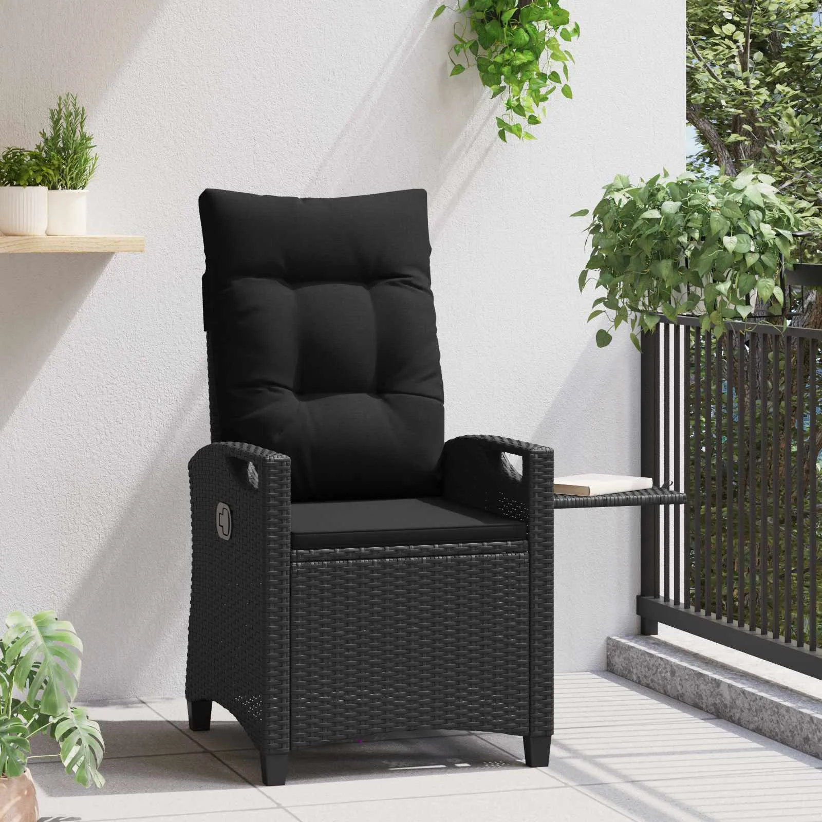 Verstellbarer Gartenstuhl mit Klapptisch 56x60x112 cm Schwarz