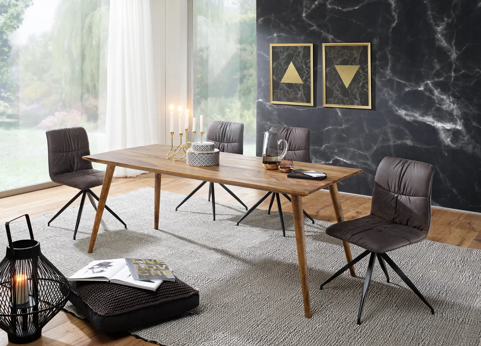 WOHNLING Esszimmertisch REPA 160 x 80 x 76 cm Sheesham rustikal Massiv-Holz