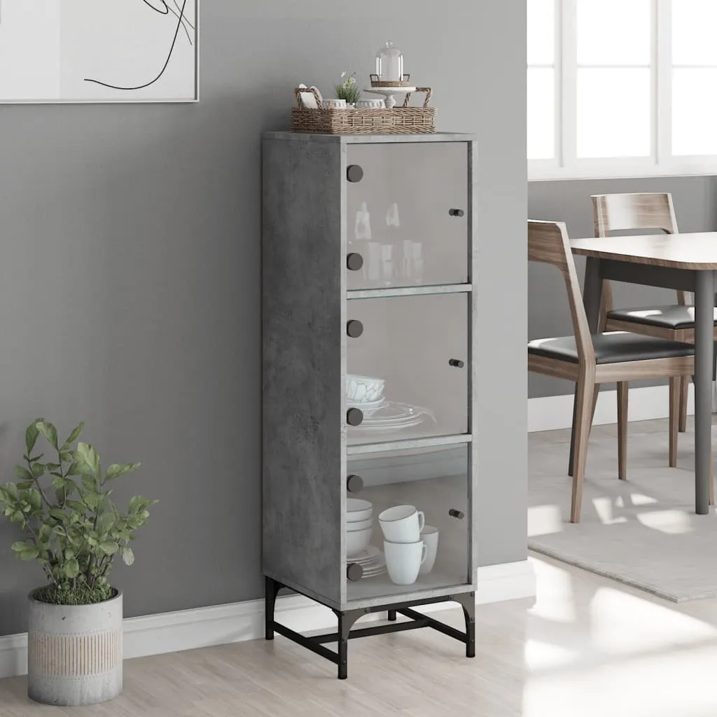 Highboard mit Glastüren Betongrau 35x37x120 cm