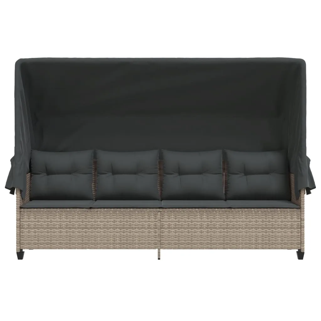 Sonnenliege mit Dach 204x75x140 cm Hellgrau aus PE-Rattan und Stahl