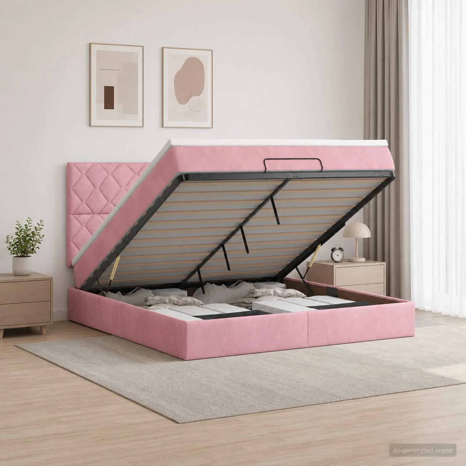 Ottoman-Bett mit Matratze 203 x 144 x 88 cm Rosa