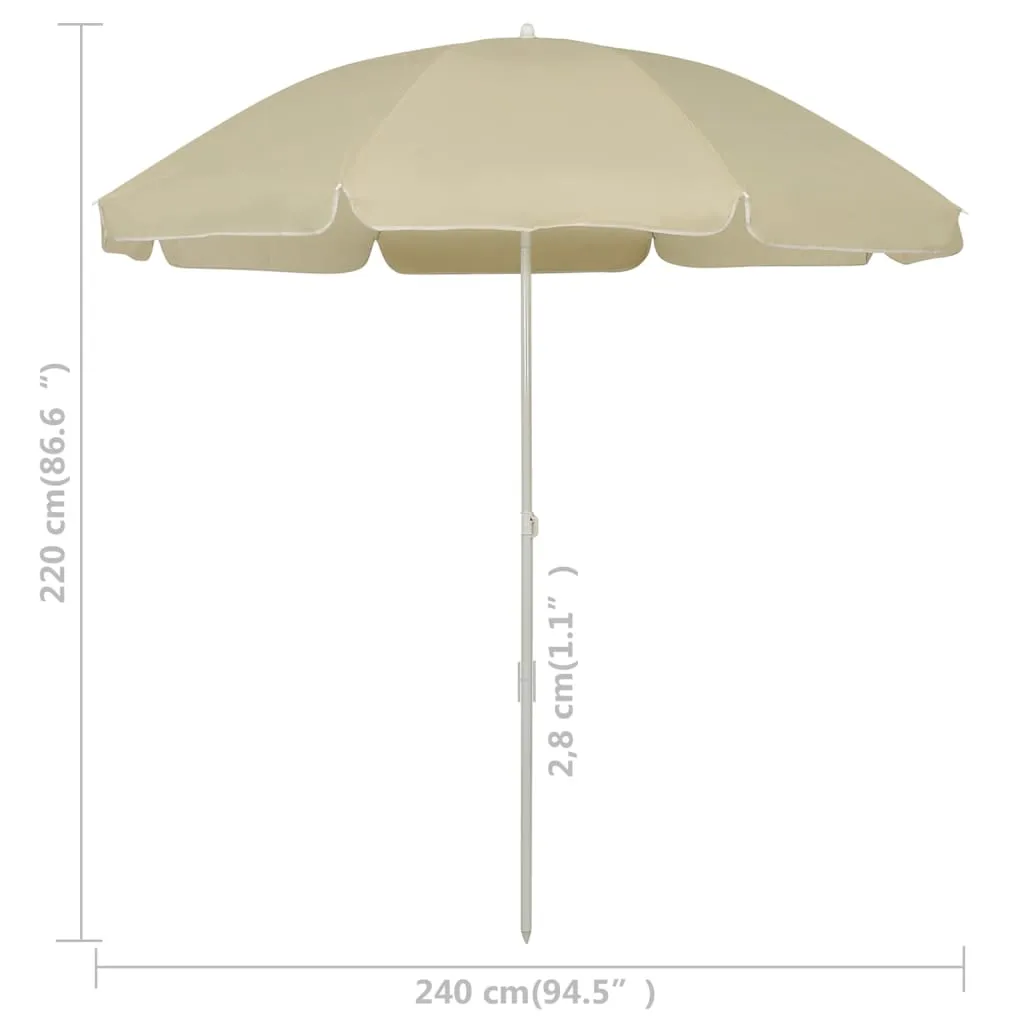 Strandschirm Weiß 240 cm Durchmesser, 220 cm Höhe, Polyester