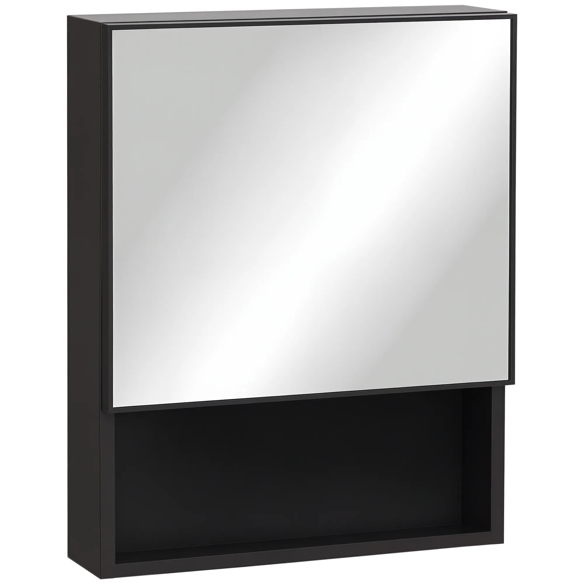 Spiegelschrank, 2 Innenböden, offenes Regalfach, Stahlgehäuse, schwarz, 46 x 13,5 x 58 cm Spiegelschrank, 2 Innenböden, offenes Regalfach, Stahlgehäuse, schwarz, 46 x 13,5 x 58 cm