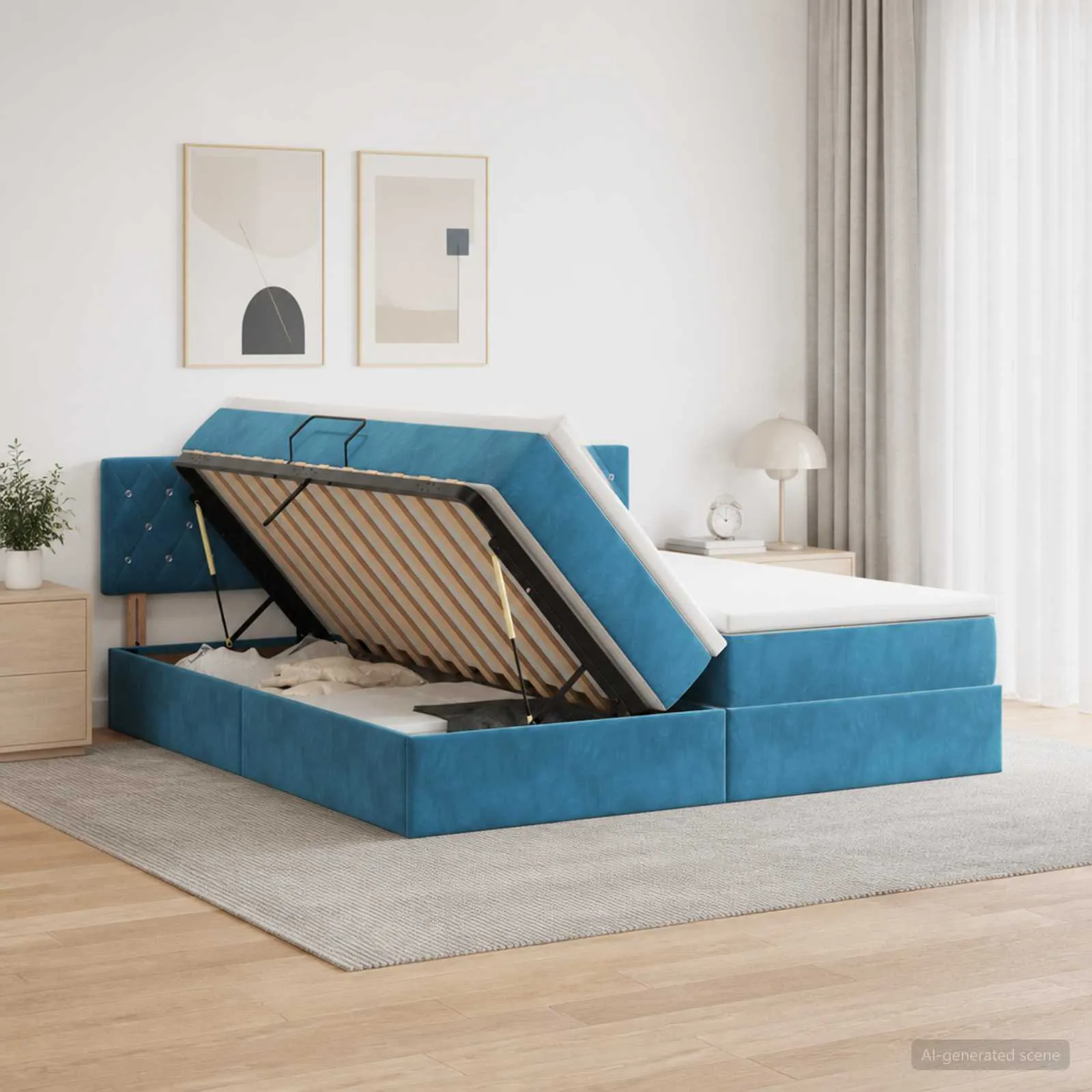 Staubett mit Matratze 200x200 cm Dunkelblau