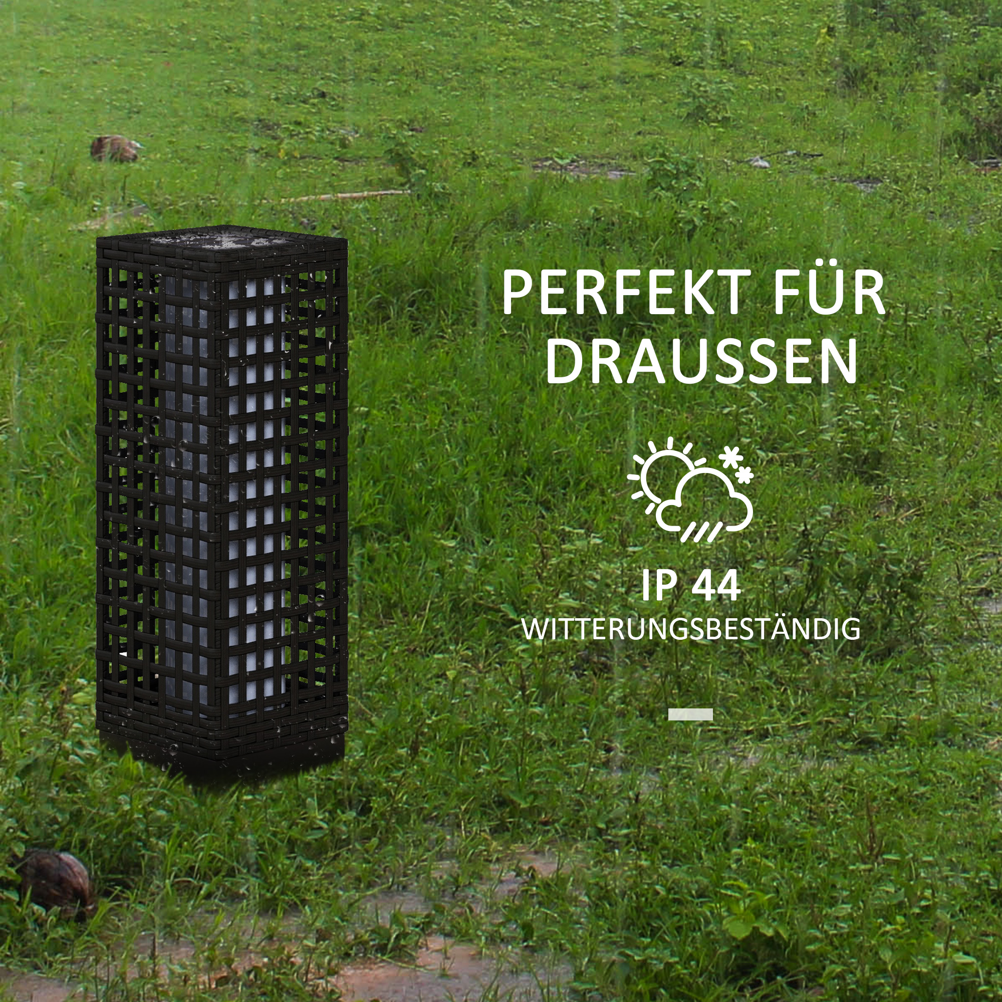 Solar Außenleuchte Rattanoptik Stahl Schwarz 15,5 x 15,5 x 46 cm