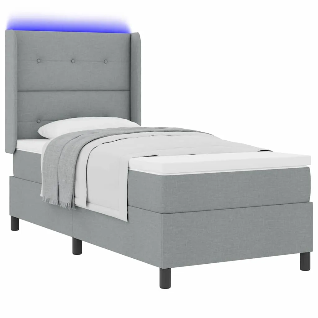 Boxspringbett LED Hellgrau 90x190 cm Massivholz & Stoff
