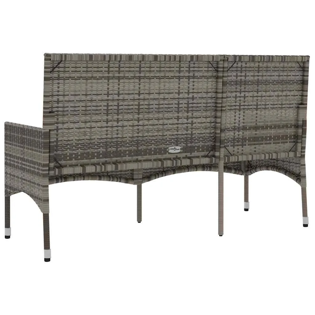 3-Sitzer Bank aus PE-Rattan und pulverbeschichtetem Stahl 140x51x85 cm Grau