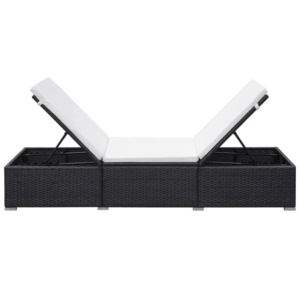 Poly-Rattan Sonnenliege 195x60x31 cm Schwarz und Cremeweiß