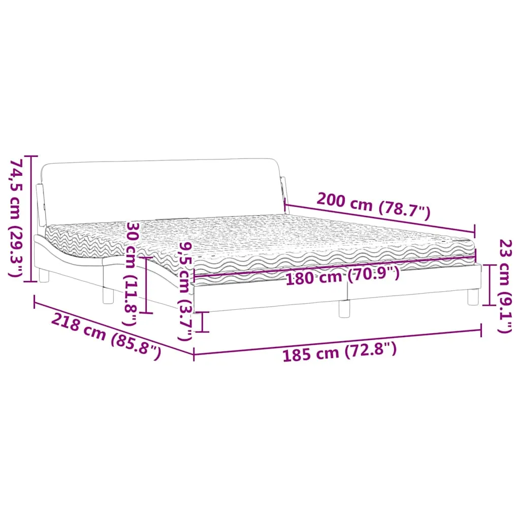 Blaues Samt-Bettgestell mit Schaumstoffmatratze 218x185x74,5 cm