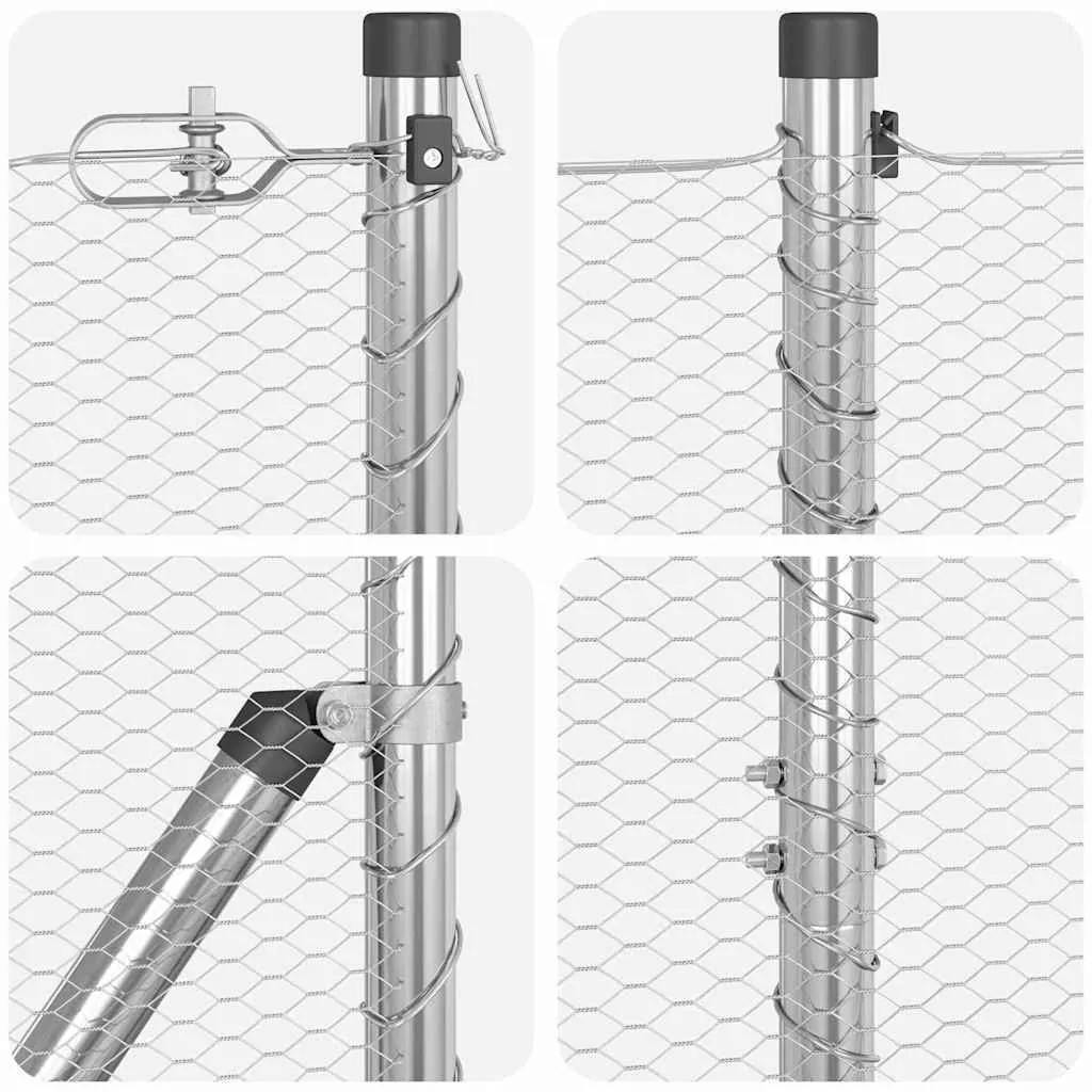 Outdoor-Hexagon-Zaun mit Betonbasis 25 x 1,4 m Silber Netz