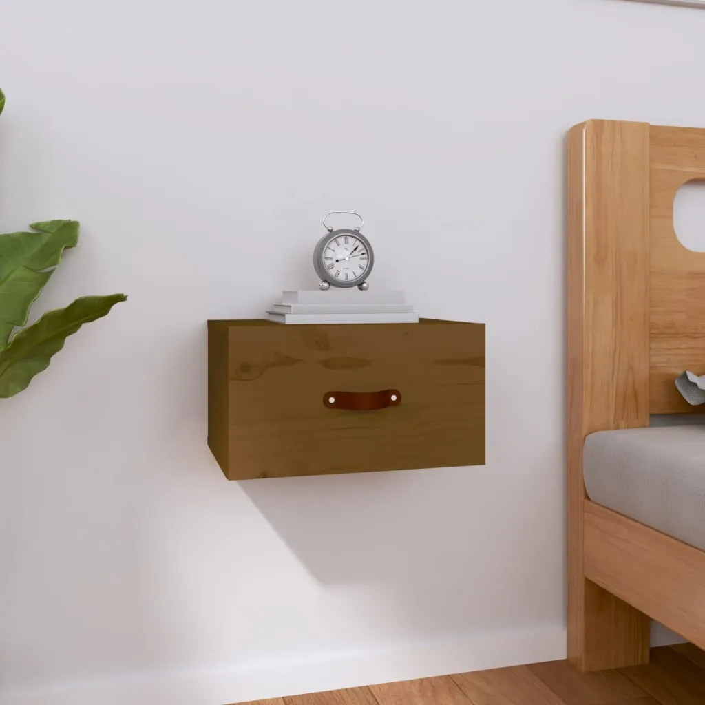 Trendiger Wand-Nachttisch aus massivem Kiefernholz 40x29,5x22 cm Honigbraun