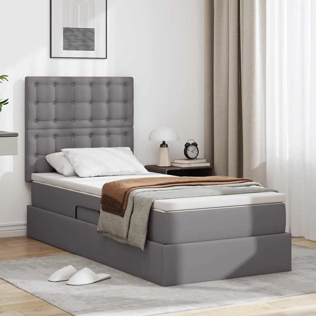 Aufbewahrungsbett mit Matratze 90 x 200 cm Grau