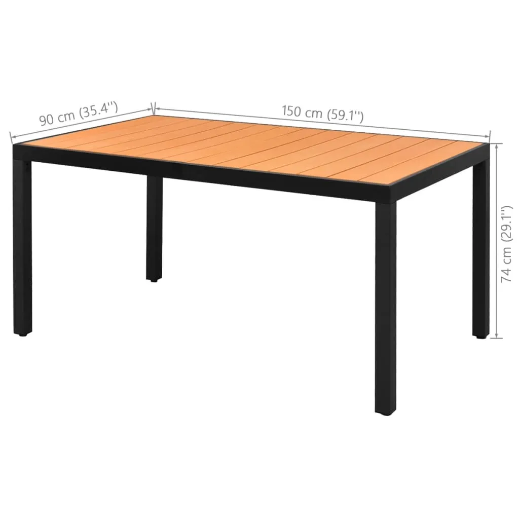 Garten-Essgruppe Tisch 150x90x74 cm Schwarz/Braun, Stühle 54x59x91 cm Schwarz