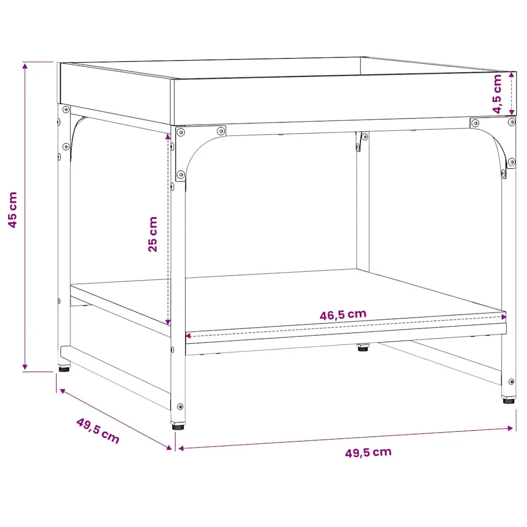 Eleganter Couchtisch 49,5 x 49,5 x 45 cm in Braun Eichen-Optik