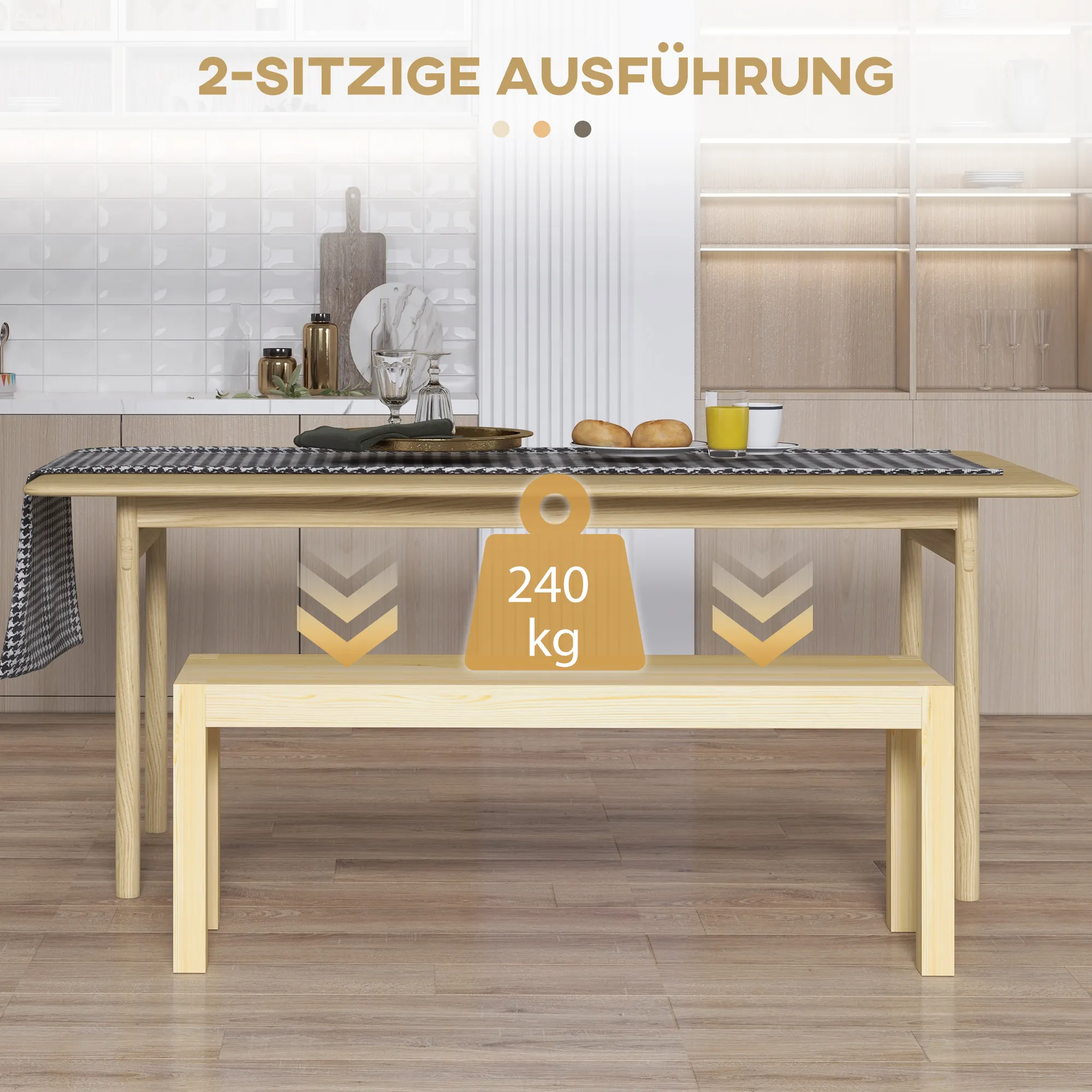 Sitzbank aus Kiefernholz 120L x 33B x 45H cm in Natur
