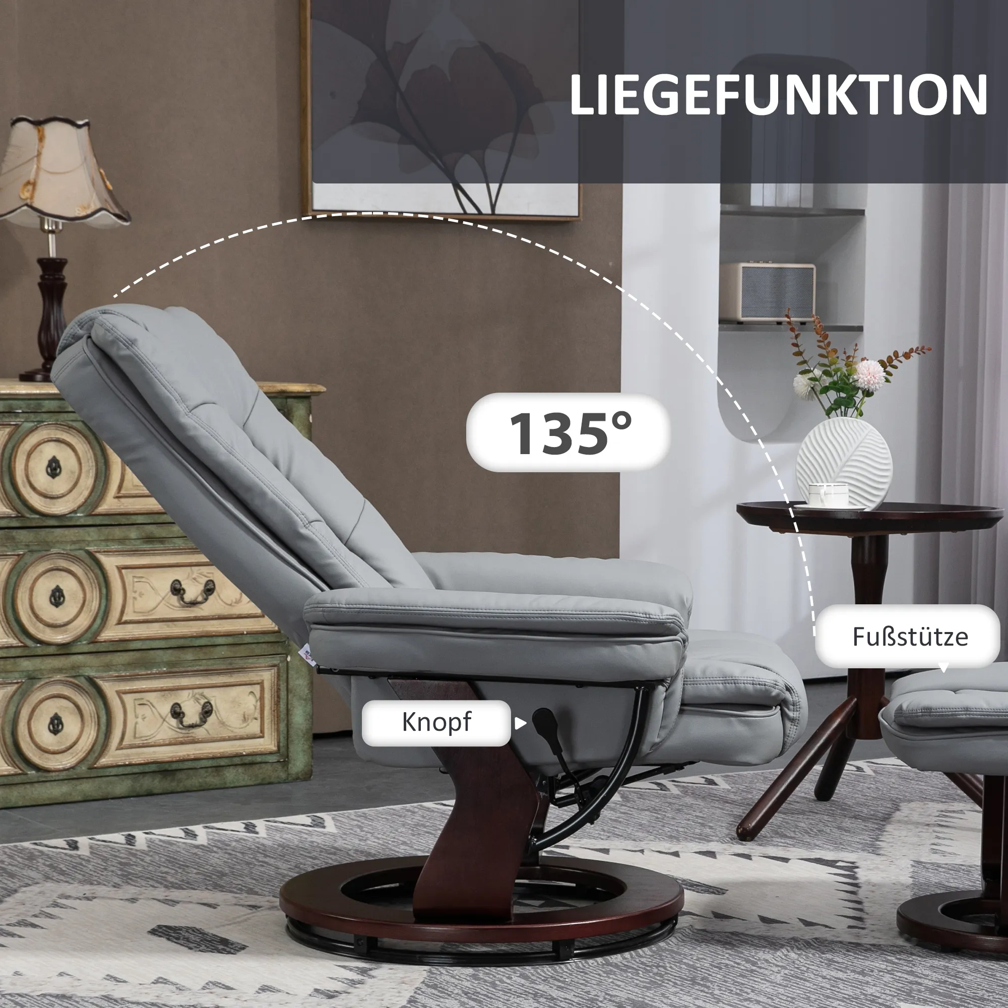 Relaxsessel Grau 85B x 82T x 106H cm mit Hocker